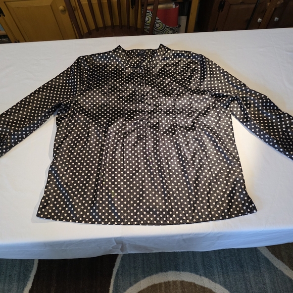 GAP Polka Dot Satin Blouse Black and White Tucks Y2K XL EUC - Picture 12 of 13